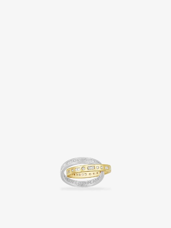 Love Our Planet Morse Code sterling-silver, 18ct yellow gold-plated alloy and cubic zirconia ring