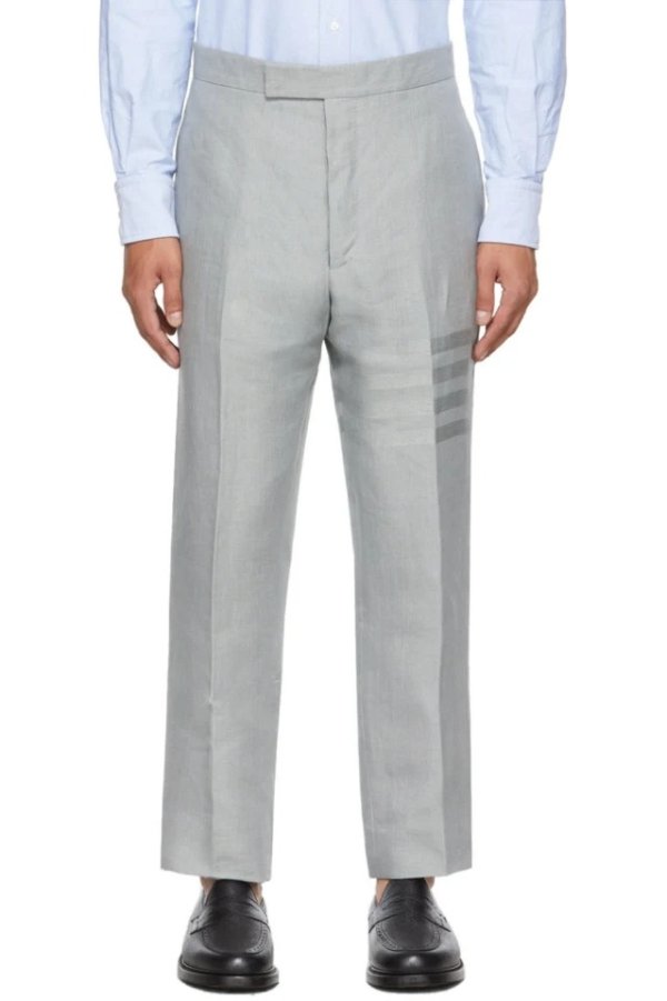 Grey Linen Engineered 4-Bar Trousers