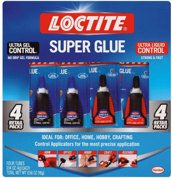 Super Glue Control Gel and Ultra Liquid 4 g Bottles (Pack of 4)