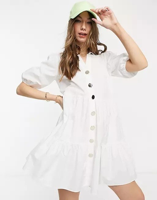 volume smock mini shirt dress in white | ASOS