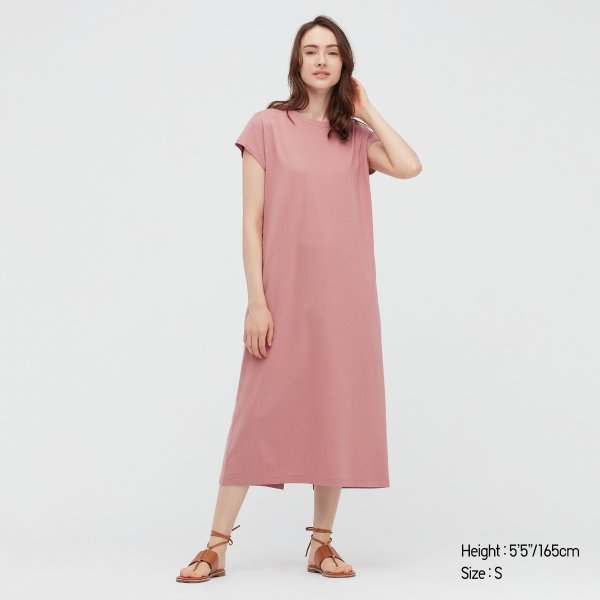 WOMEN SMOOTH COTTON FRENCH SLEEVE LONG DRESS