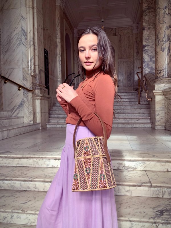 Gitana Raffia Natural Straw Top Handle Bag for Women