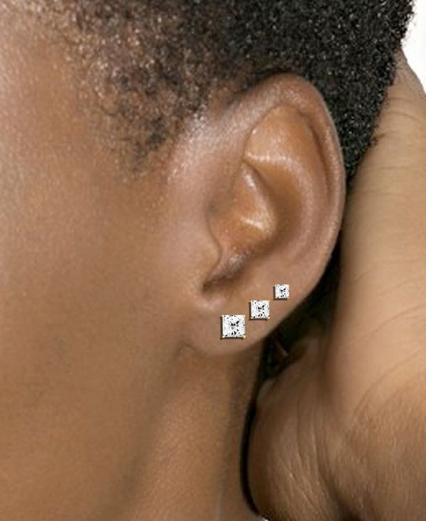 3-Pc. Set Fine Silver Plated Square Cubic Zirconia Stud Earrings