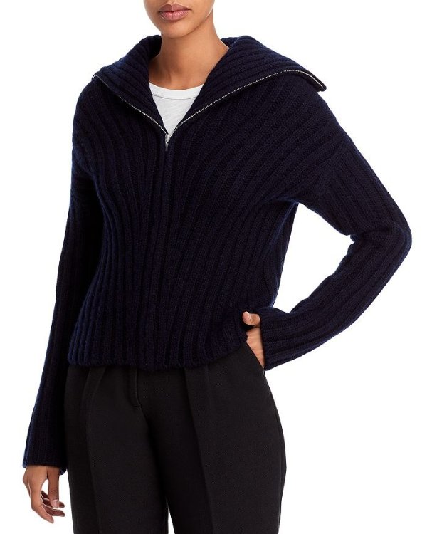 Ribbed Cotton Zip Up Sweater