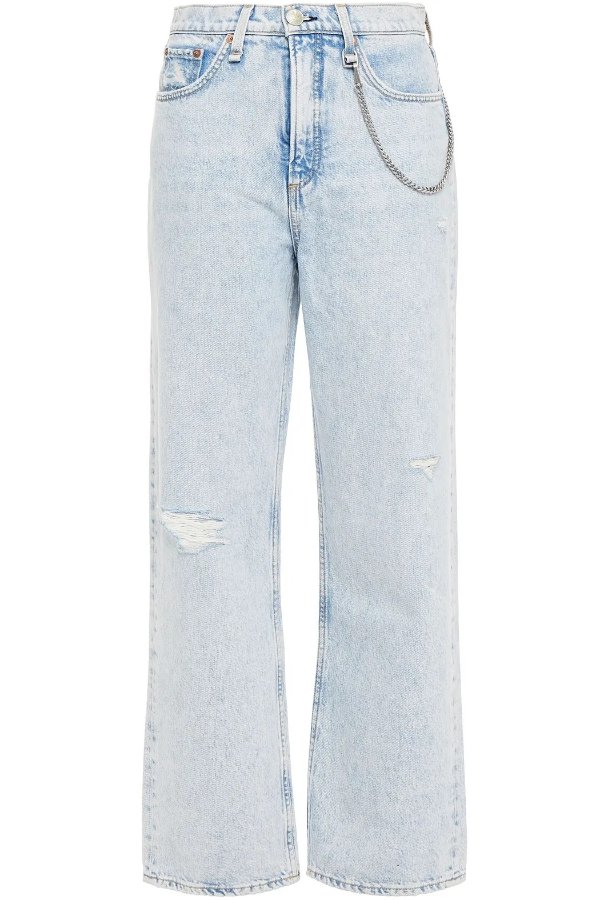 Ruth chain-embellished distressed high-rise straight-leg jeans