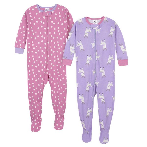 Baby Girls' 2-Pack Organic Reindeer Snug Fit Footed Pajamas