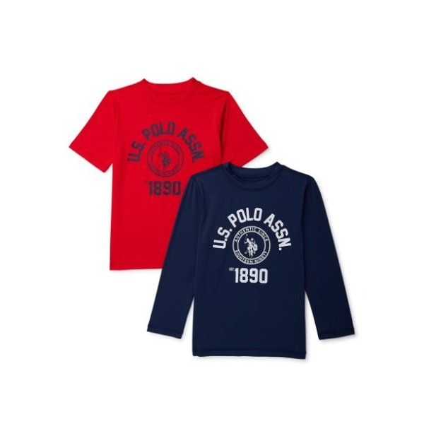Assn. Boys Short Sleeve and Long Sleeve Rashguard Swim Tops, 2-Pack, Sizes 4-18