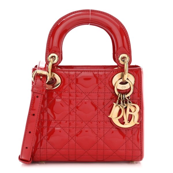 Patent Cannage Mini Lady Dior Red