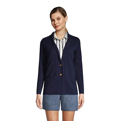 Women's Fine Gauge Cotton Button Front Blazer Sweater
