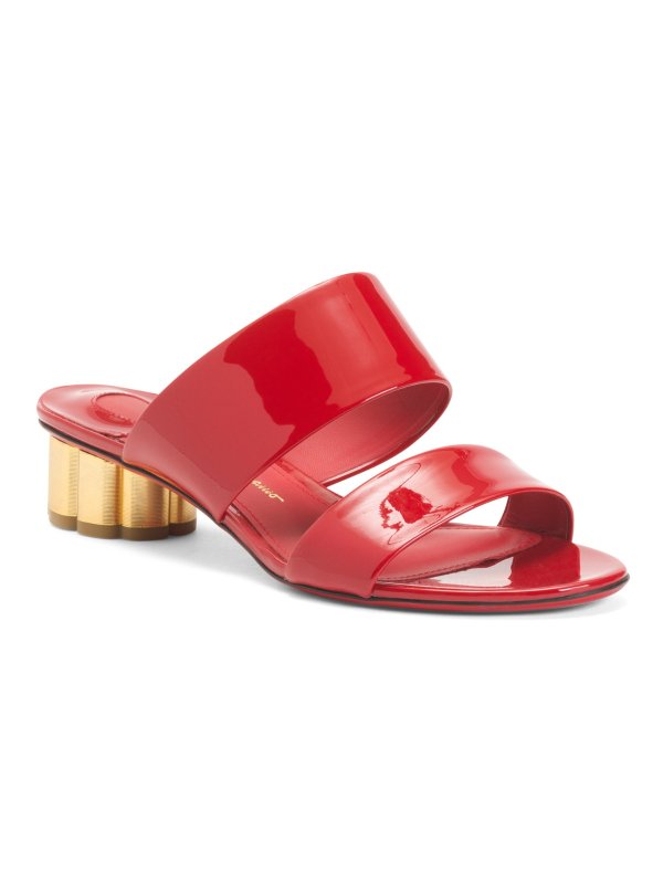 Made In Italy Wide Double Band Patent Leather Slide Sandals