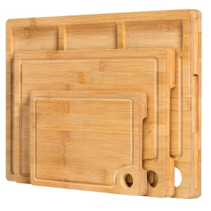 Kikcoin Bamboo Cutting Boards for Kitchen Set of 3