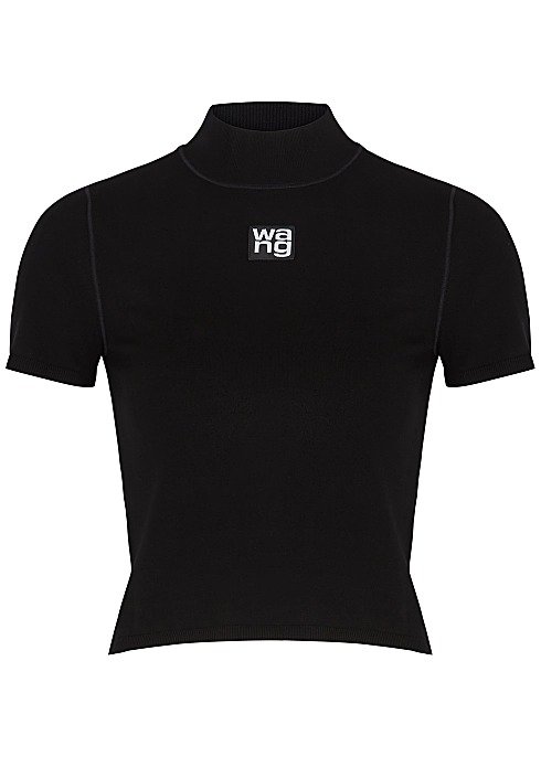 Black logo stretch-knit top