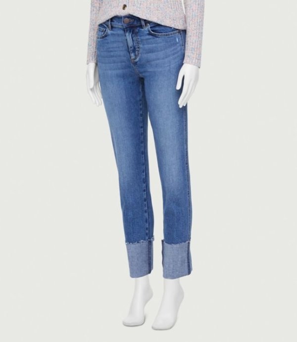 Curvy High Rise Cuffed Straight Crop Jeans in Authentic Mid Indigo Wash