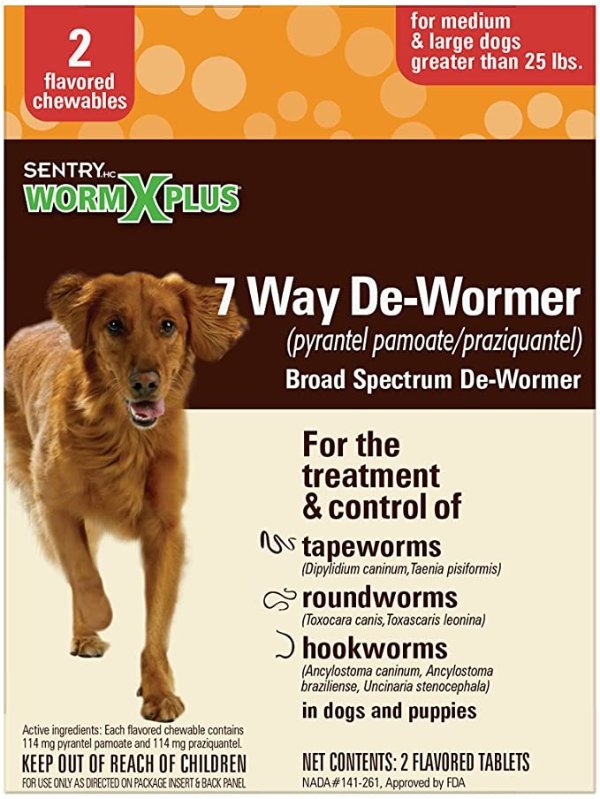 Pet Care 7 Way De-Wormer for Medium & Large Dogs, 2 Count