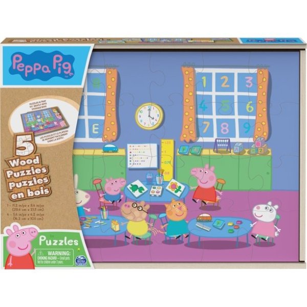 Peppa Pig 5-Pack Of Wood Jigsaw Puzzles For Families, Kids, and Preschoolers Ages 3 and up
