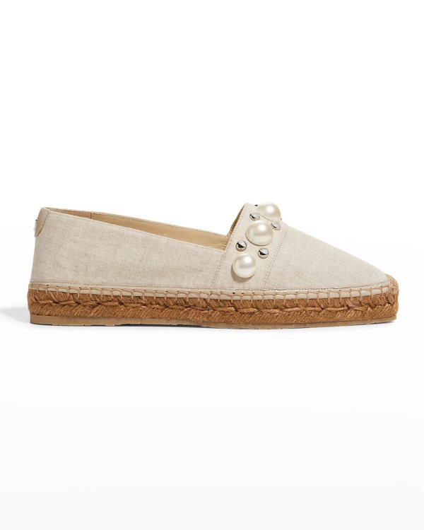 Dru Linen Pearly Espadrille Loafers