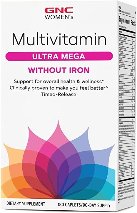 Women's Multivitamin Ultra Mega Without Iron | Daily Vitamin Supplement | Supports Immune, Brain, Hair, Skin & Nails | Antioxidant Blend | 180 Caplets