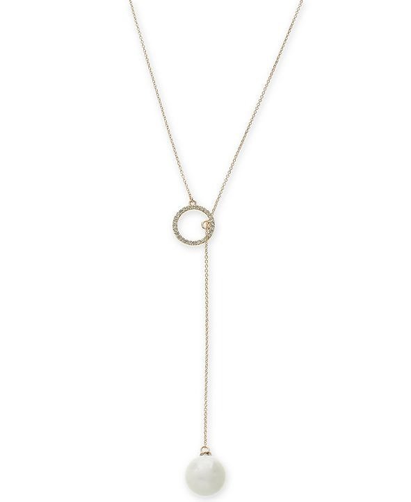 INC Imitation Pearl and Pave Circle Lariat Necklace, Created for Macy's