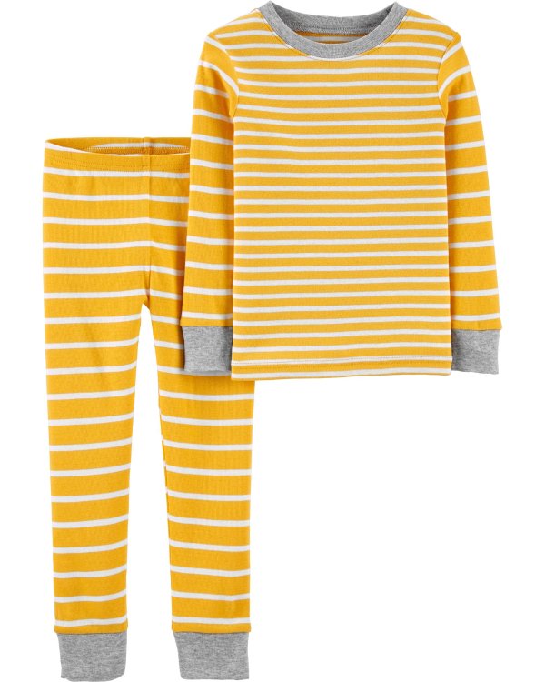 2-Piece Striped Snug Fit Cotton PJs