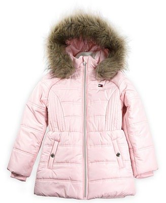Little Girls Puffer Jacket With Faux-Fur Hood