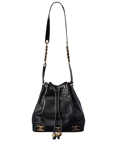 Black Caviar Leather Triple CC Drawstring Bucket Bag (Authentic Pre- Owned)