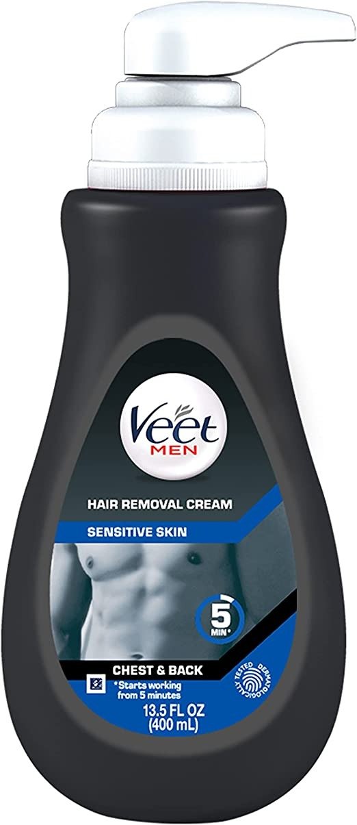 Men Hair Removal Cream for Sensitive Skin, 13.5 fl oz, Painless Long-Lasting Fast-Acting Clean Look, Dermatologically Tested Depilatory Cream. Use on Chest, Back, Arms, Legs & Underarms