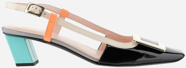 Color Block Patent Leather Mid-Heel Slingback Shoes