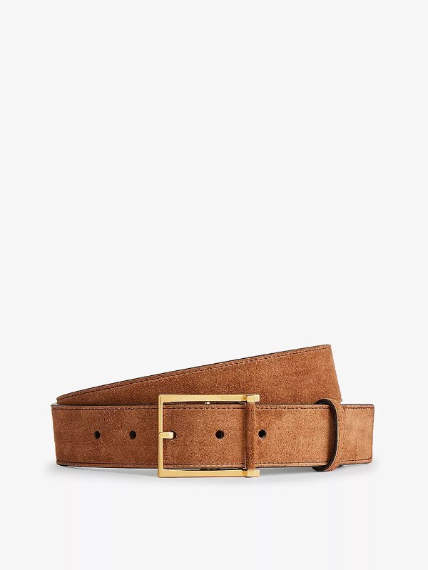 Suede-textured leather buckle belt