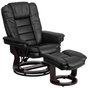 Flash Furniture Contemporary Leather Recliner and Ottoman with Swiveling Mahogany Wood Base