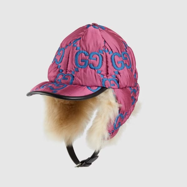 Quilted GG nylon hat with ear flaps