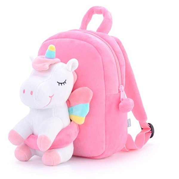 Unicorn Backpack for Girls Kids Backpack Plush Toy Gifts Removable Doll for Kids Baby Napkins Snack Books Bag White 9 Inches