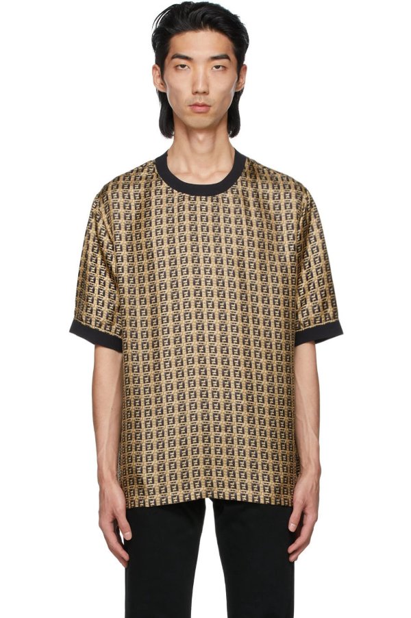Gold Silk 'Forever Fendi' Print T-Shirt