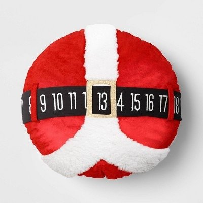 16" Santa Belt Countdown Calendar Round Novelty Throw Pillow Red/White - Wondershop™
