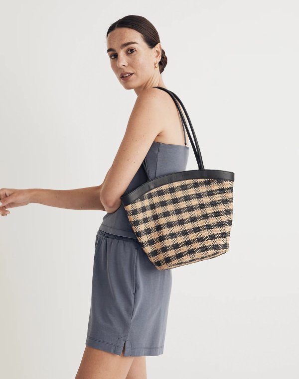 Gingham Paper Straw Tote