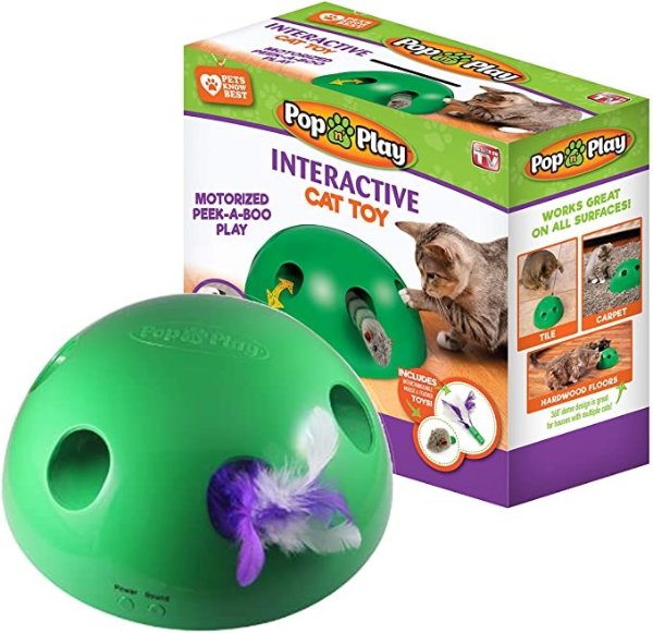 Pop N’ Play Interactive Motion Cat Toy, Includes: Electronic Smart Random Moving Feather & Mouse Teaser, Mouse Squeak Sound Optional & Auto Shut Off. Best Cat Toy Ever!