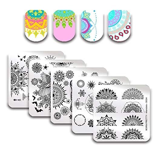 BORN PRETTY 5Pcs Nail Art Stamping Plates Set Spring Mandala Series Flower Floral Manicure Print Image Templates