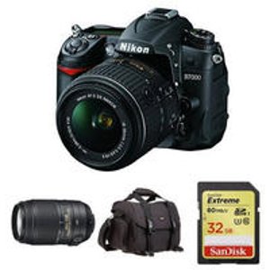 尼康D7000 单反数码相机带18-55mm镜头和55-300mm镜头套装 + 免费相机包和32GB卡