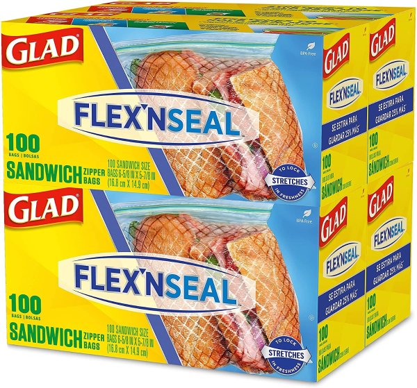 FLEXN SEAL Food Storage Plastic Bags - Sandwich - 100 Count (Pack of 4)