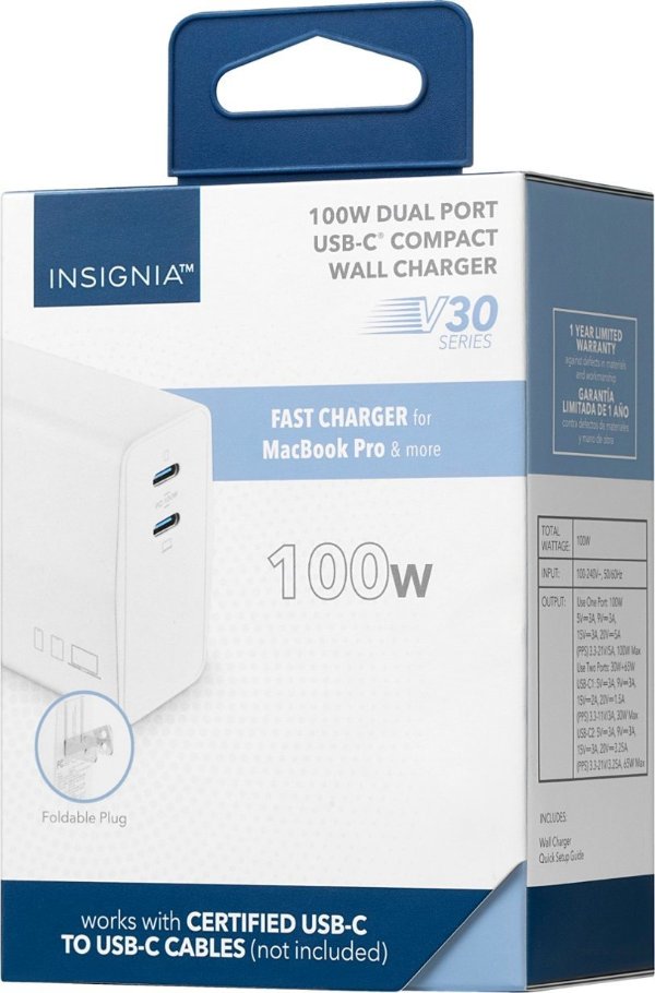 100W Dual Port USB-C Foldable Compact Wall Charger Kit