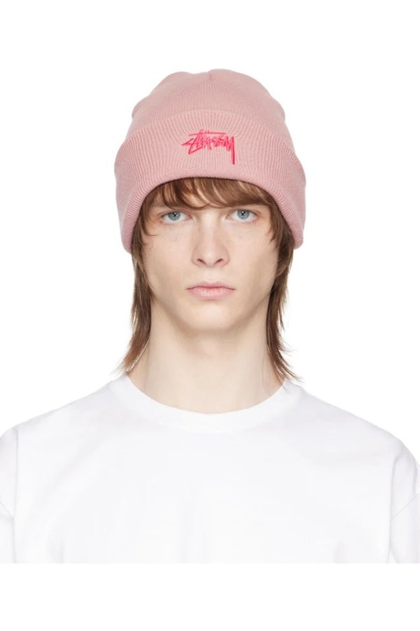 Pink Embroidered Beanie