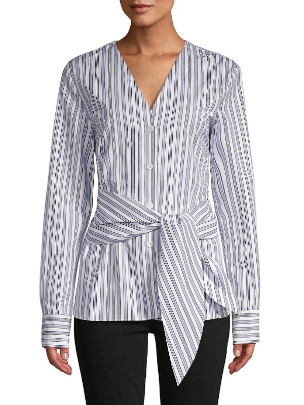 Striped Belted Cotton Top