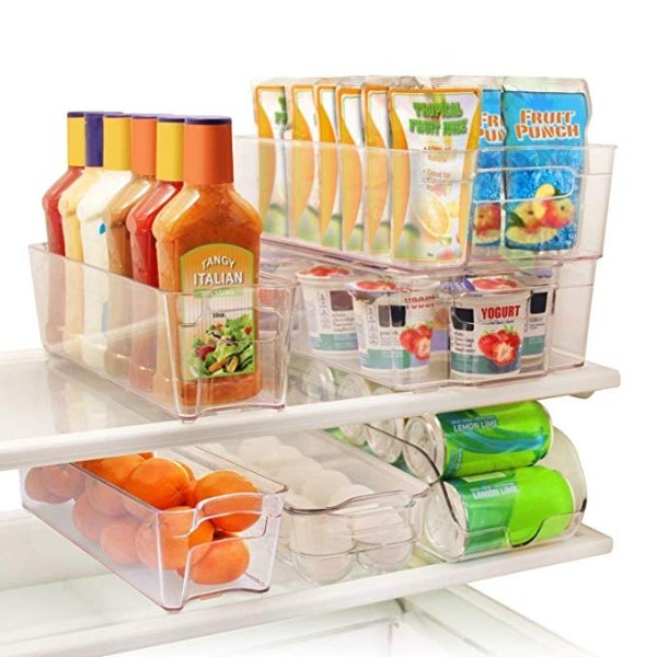 GRC0250 6 Piece Refrigerator and Freezer Stackable Storage Organizer Bins with Handles, Clear