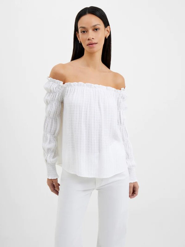 Birch Smock Sleeve Top Summer White | French Connection USBirch Smock Sleeve Top