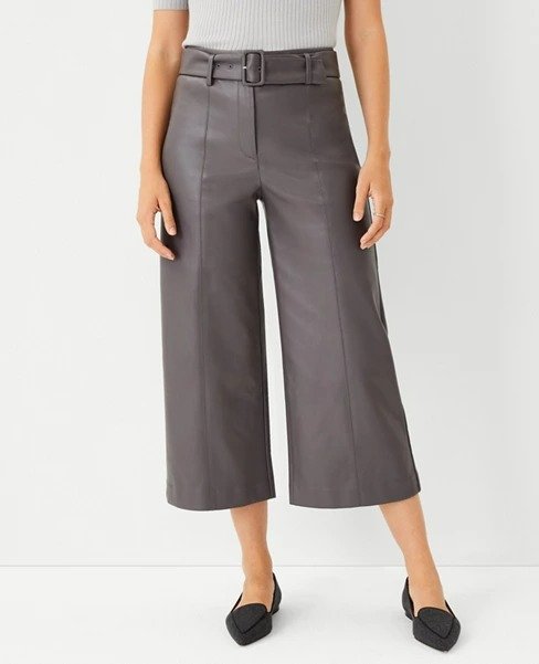 The Petite Faux Leather Belted Culotte Pant | Ann Taylor