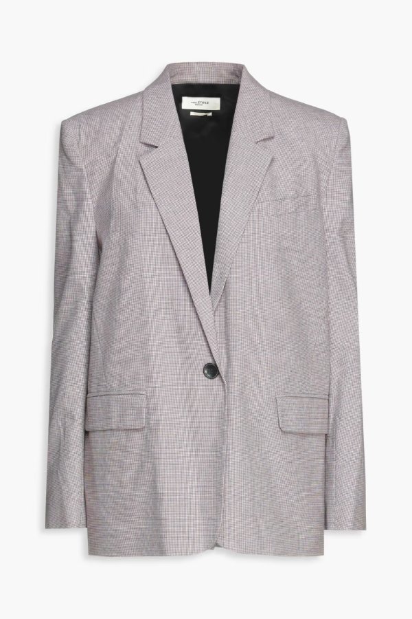 Houndstooth cotton and linen-blend blazer