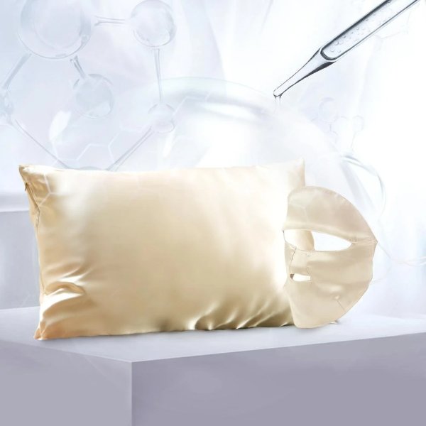 Aqua Series Silk Pillowcase w Face Beauty Mask Gift Travel Set | Hyaluronic Acid | 4 Colors