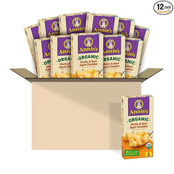 's Organic Shells & Aged Cheddar Macaroni and Cheese, Mac & Cheese, 6 oz (Pack of 12)