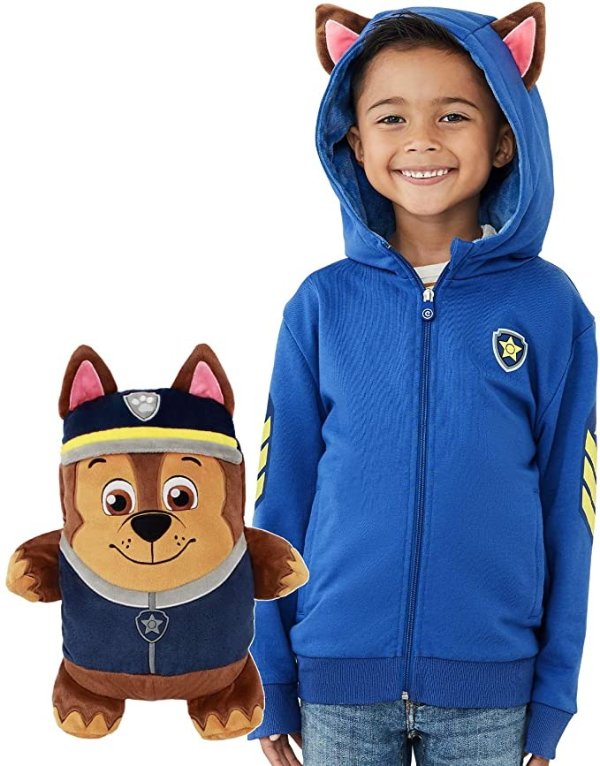 Chase Paw Patrol Toy Stuffed Plushie and 2-in-1 Zip-Up Kids Hoodie