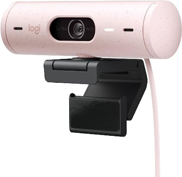Brio 500 Full HD Webcam with Auto Light Correction,Show Mode, Dual Noise Reduction Mics, Webcam Privacy Cover, Works with Microsoft Teams, Google Meet, Zoom, USB-C Cable - Rose