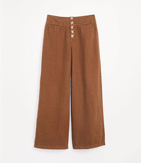 Lou & Grey High Rise Button Front Wide Leg Linen Pants | LOFT